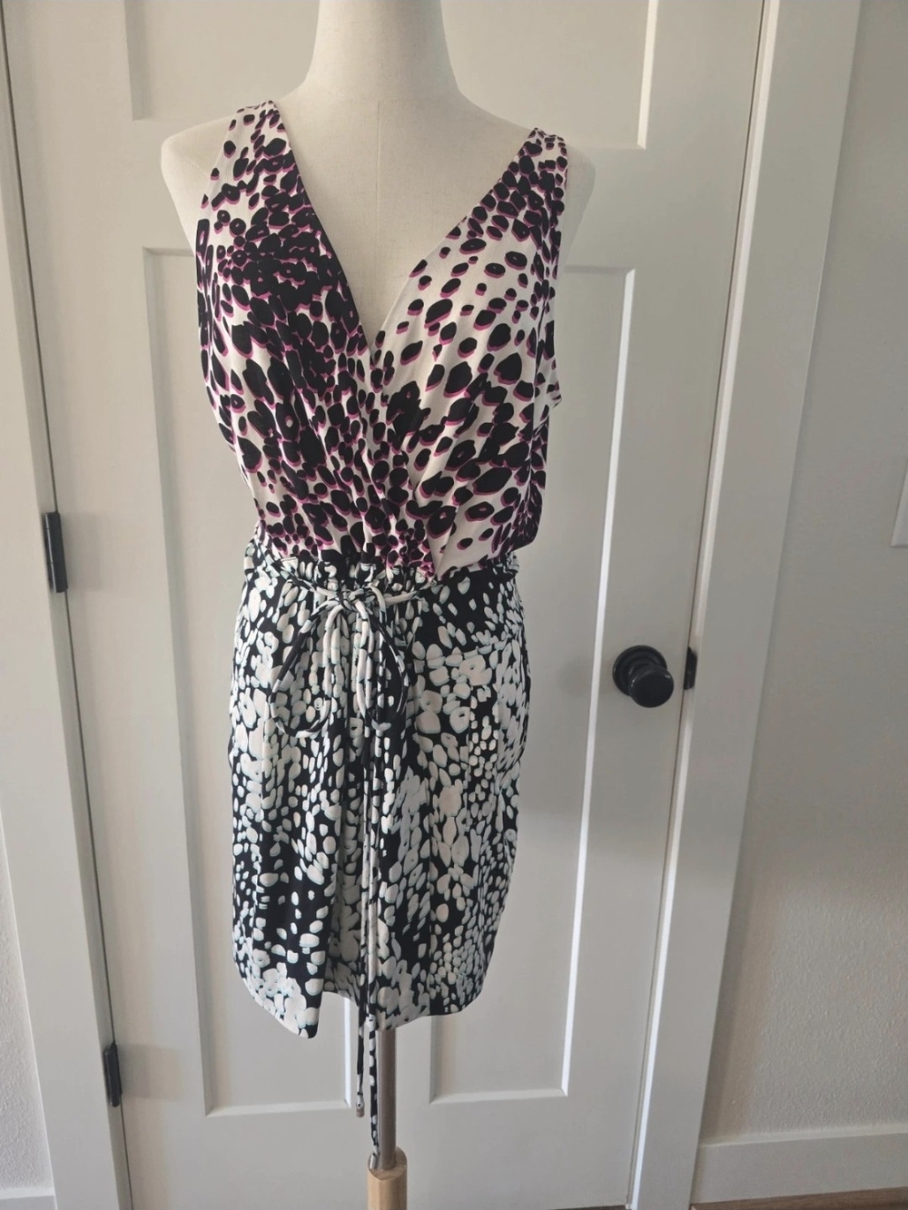 Diane Von Furstenberg Pink and Black Mixed Print Mini Dress